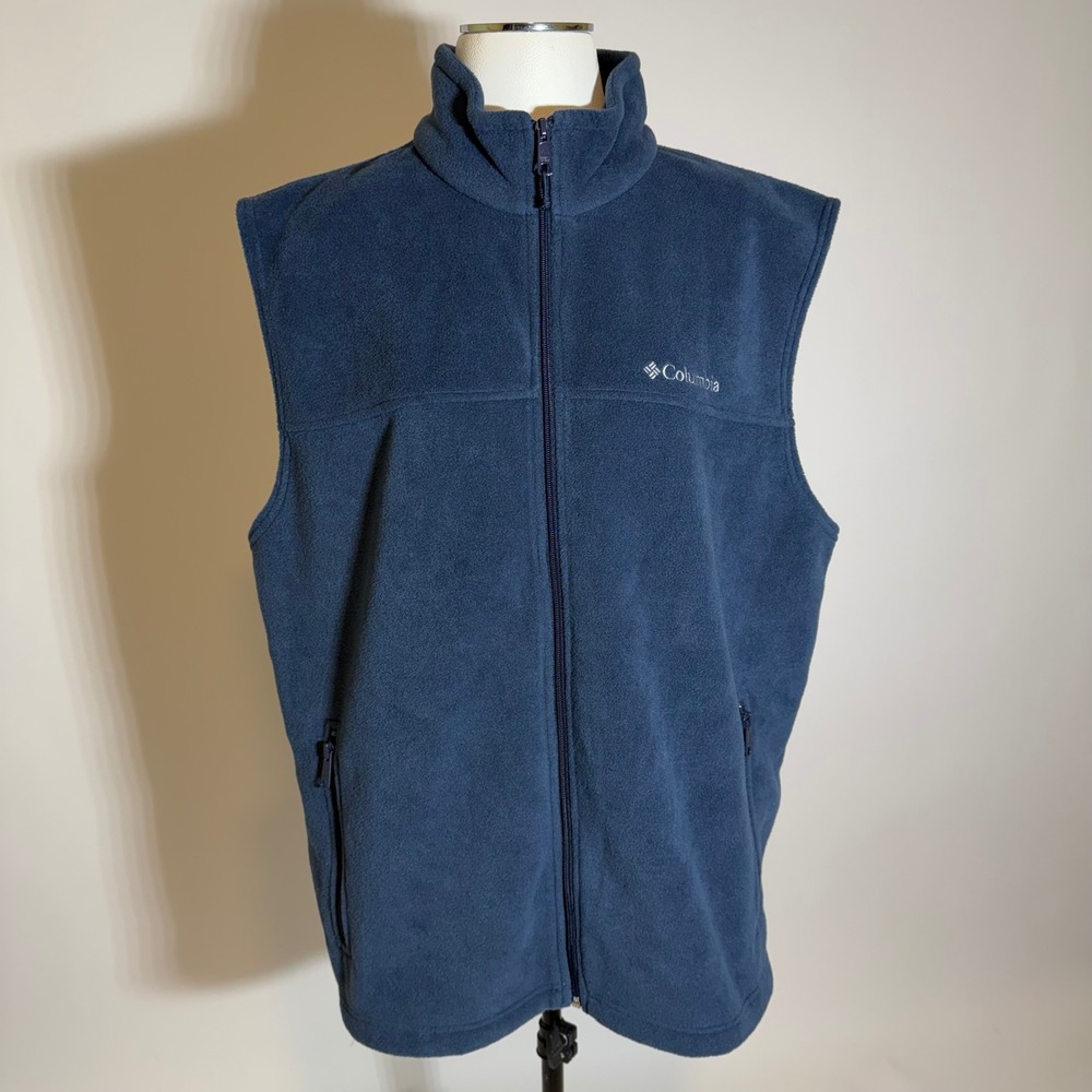 Columbia Blue Fleece Vest Full Zip Mens XL Pockets Outdoors Hiking Lightweight